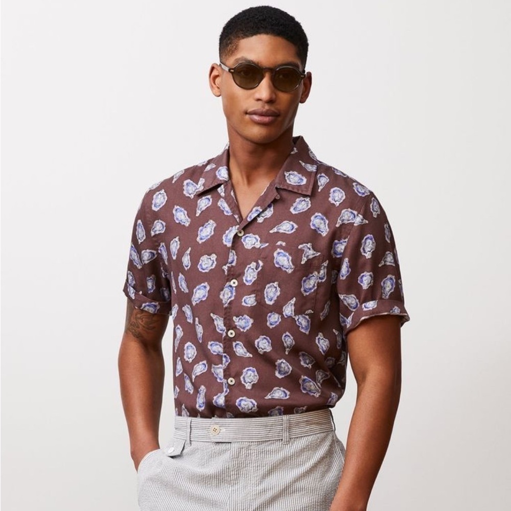 Todd Snyder Oyster Camp Collar Shirt Size XS Relaxed Fit Brown Whimsical Casual